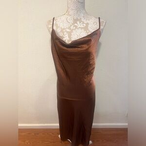 Midi Brown Satin Dress